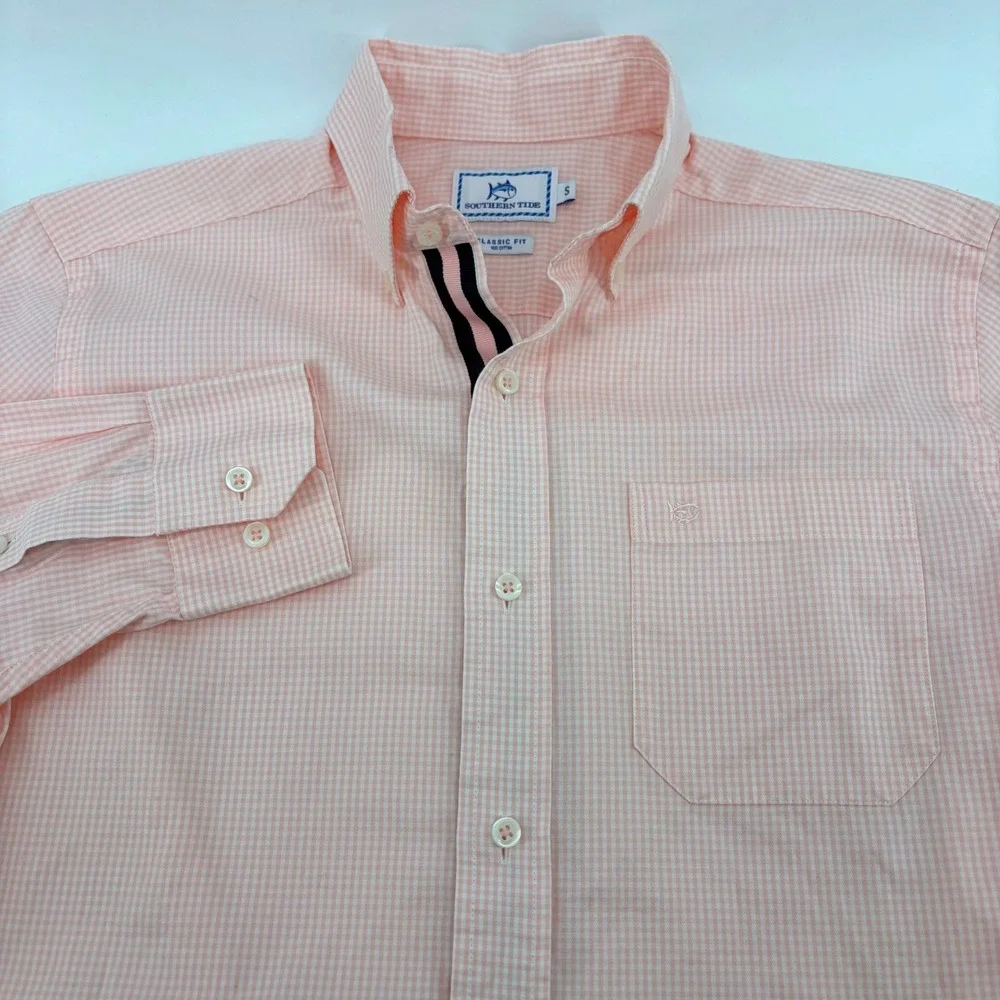 Southern Tide Mens Classic Fit Gingham Button Down Shirt Pink White Small S